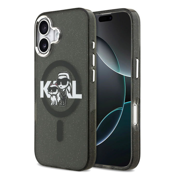 Karl Lagerfeld iPhone 17 Backcover hoesje - Magsafe - Glitter K&C Sketch Logo - Zwart-Hoesjes-Ilumina Benelux