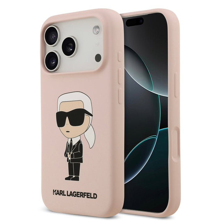Karl Lagerfeld iPhone 17 Pro Backcover hoesje - Liquid Silicone - Ikonik NFT Logo - Roze-Hoesjes-Ilumina Benelux