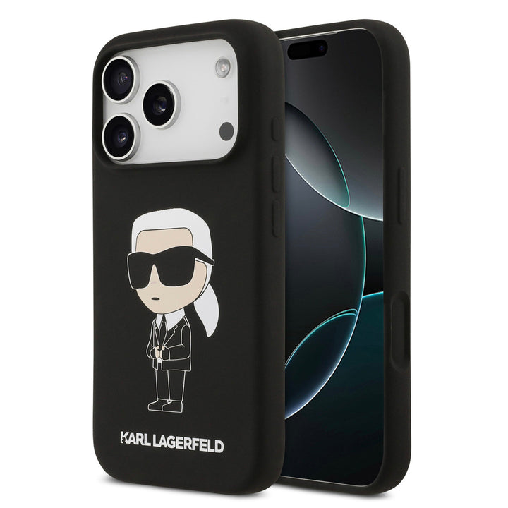 Karl Lagerfeld iPhone 17 Pro Backcover hoesje - Liquid Silicone - Ikonik NFT Logo - Zwart-Hoesjes-Ilumina Benelux