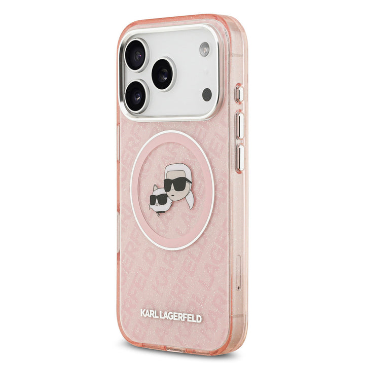Karl Lagerfeld iPhone 17 Pro Backcover hoesje - MagSafe - IML Glitter K&C Heads Logo - Roze-Hoesjes-Ilumina Benelux