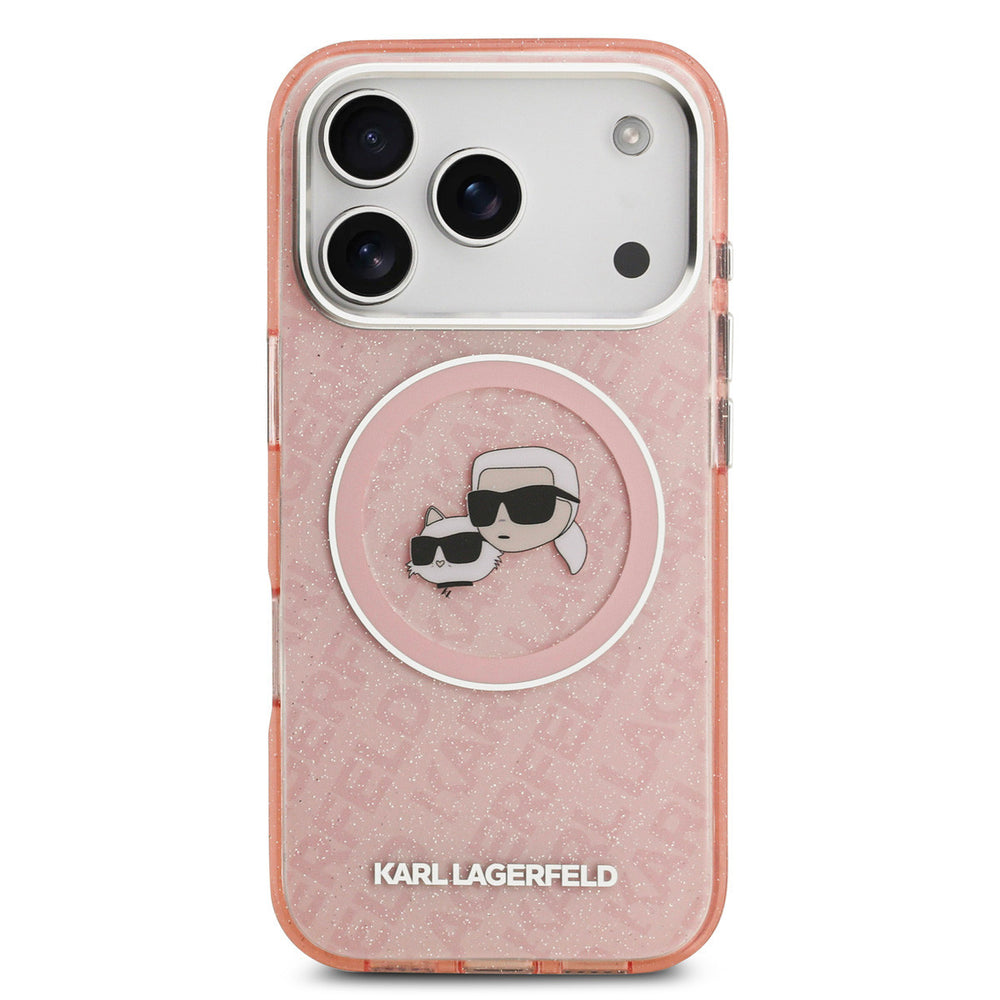 Karl Lagerfeld iPhone 17 Pro Backcover hoesje - MagSafe - IML Glitter K&C Heads Logo - Roze-Hoesjes-Ilumina Benelux