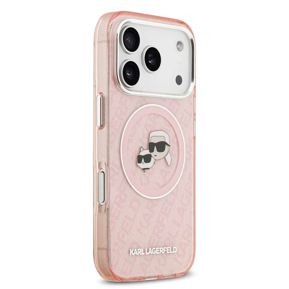 Karl Lagerfeld iPhone 17 Pro Backcover hoesje - MagSafe - IML Glitter K&C Heads Logo - Roze-Hoesjes-Ilumina Benelux