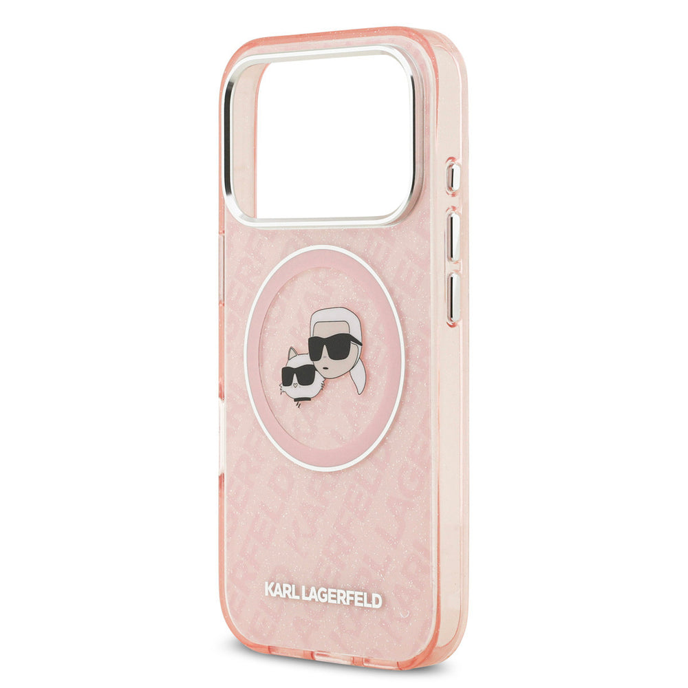Karl Lagerfeld iPhone 17 Pro Backcover hoesje - MagSafe - IML Glitter K&C Heads Logo - Roze-Hoesjes-Ilumina Benelux