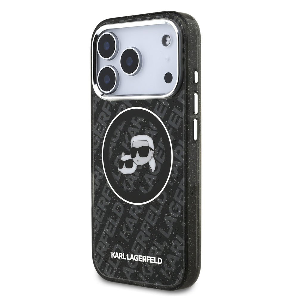 Karl Lagerfeld iPhone 17 Pro Backcover hoesje - MagSafe - IML Glitter K&C Heads Logo - Zwart-Hoesjes-Ilumina Benelux