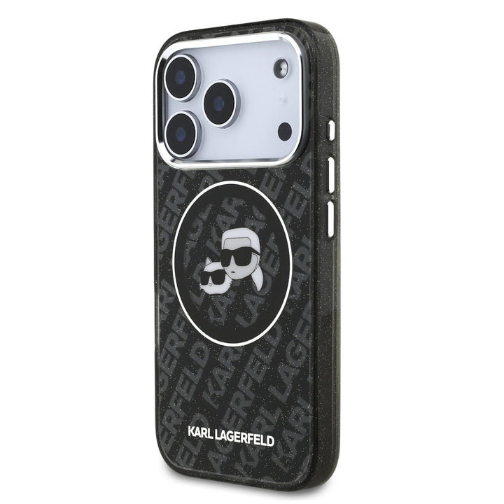 Karl Lagerfeld iPhone 17 Pro Backcover hoesje - MagSafe - IML Glitter K&C Heads Logo - Zwart-Hoesjes-Ilumina Benelux