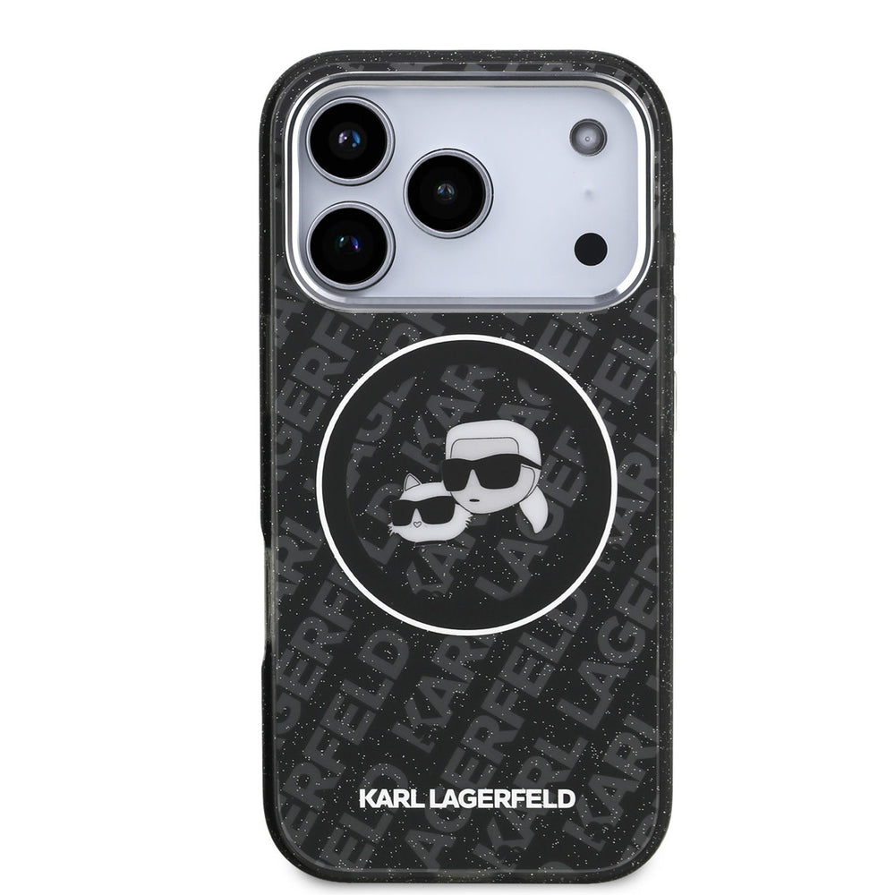 Karl Lagerfeld iPhone 17 Pro Backcover hoesje - MagSafe - IML Glitter K&C Heads Logo - Zwart-Hoesjes-Ilumina Benelux