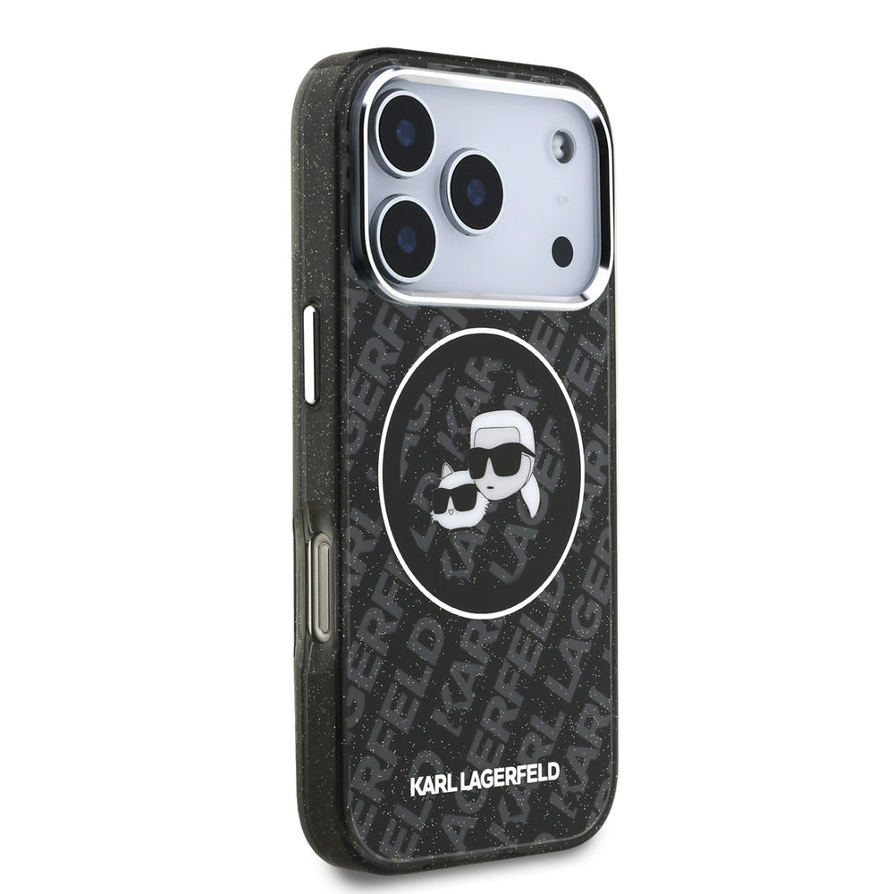 Karl Lagerfeld iPhone 17 Pro Backcover hoesje - MagSafe - IML Glitter K&C Heads Logo - Zwart-Hoesjes-Ilumina Benelux
