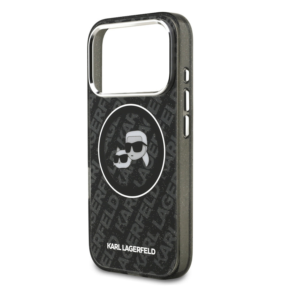 Karl Lagerfeld iPhone 17 Pro Backcover hoesje - MagSafe - IML Glitter K&C Heads Logo - Zwart-Hoesjes-Ilumina Benelux