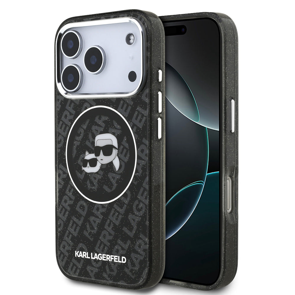 Karl Lagerfeld iPhone 17 Pro Backcover hoesje - MagSafe - IML Glitter K&C Heads Logo - Zwart-Hoesjes-Ilumina Benelux