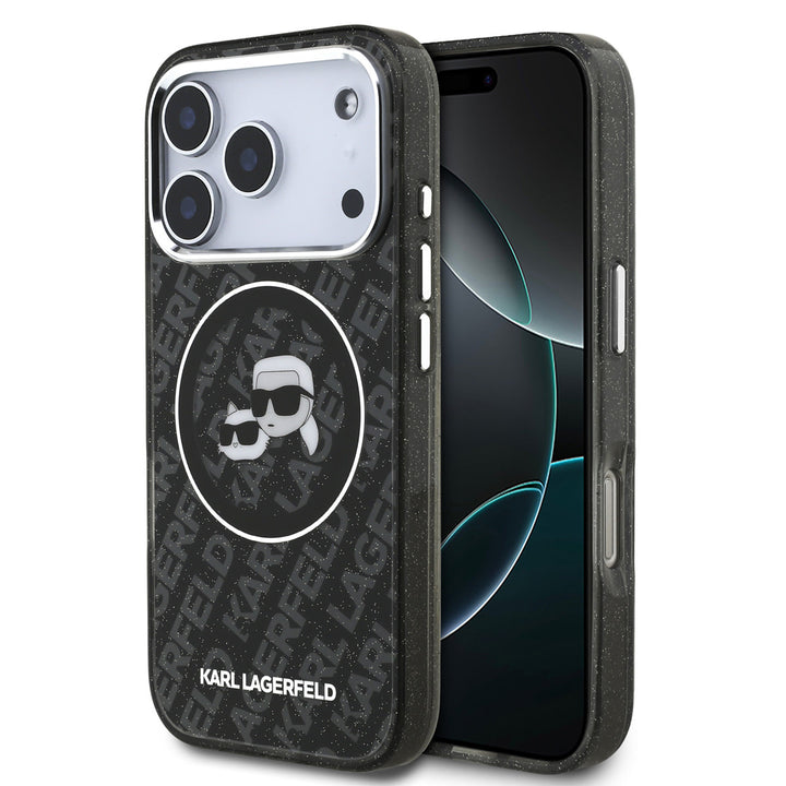 Karl Lagerfeld iPhone 17 Pro Backcover hoesje - MagSafe - IML Glitter K&C Heads Logo - Zwart-Hoesjes-Ilumina Benelux