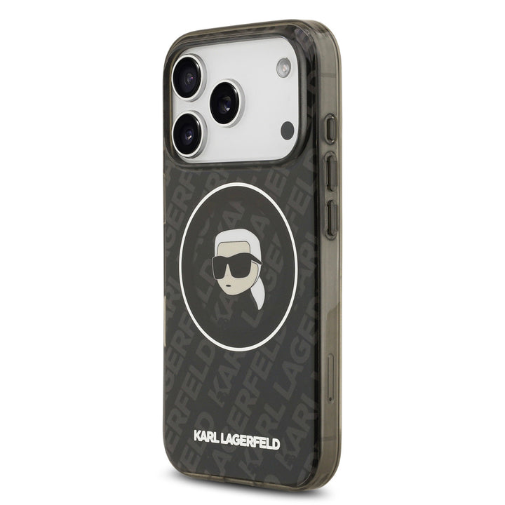 Karl Lagerfeld iPhone 17 Pro Backcover hoesje - MagSafe IML - KL Repeated Case With Karl Head - Zwart-Hoesjes-Ilumina Benelux