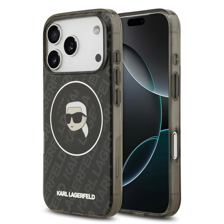 Karl Lagerfeld iPhone 17 Pro Backcover hoesje - MagSafe IML - KL Repeated Case With Karl Head - Zwart-Hoesjes-Ilumina Benelux