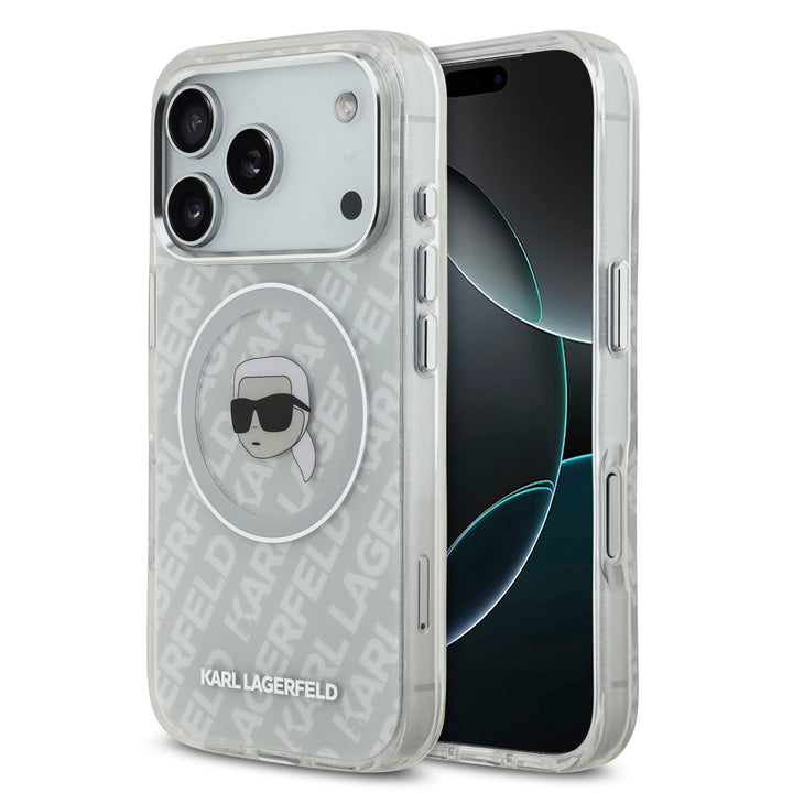 Karl Lagerfeld iPhone 17 Pro Backcover hoesje - MagSafe - IML Karl Head Logo - Grijs-Hoesjes-Ilumina Benelux