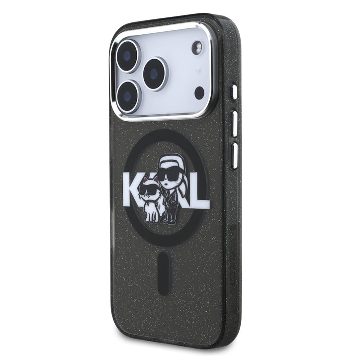 Karl Lagerfeld iPhone 17 Pro Backcover hoesje - Magsafe - Glitter K&C Sketch Logo - Zwart-Hoesjes-Ilumina Benelux