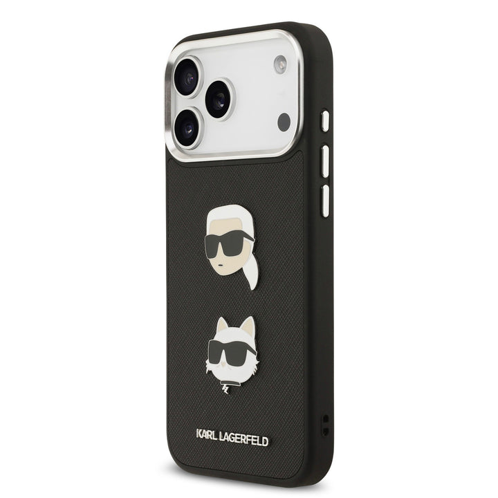 Karl Lagerfeld iPhone 17 Pro Max Backcover hoesje - FW Grained - K&C Heads Pins - Zwart-Hoesjes-Ilumina Benelux