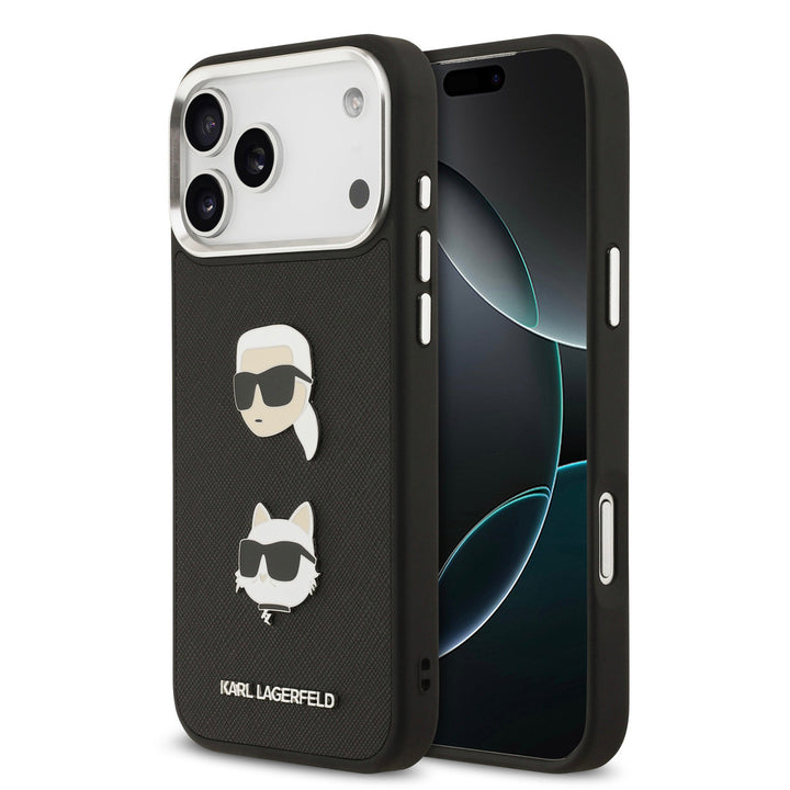 Karl Lagerfeld iPhone 17 Pro Max Backcover hoesje - FW Grained - K&C Heads Pins - Zwart-Hoesjes-Ilumina Benelux