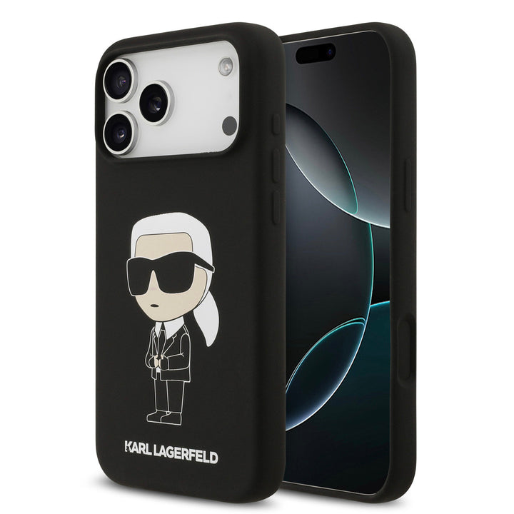 Karl Lagerfeld iPhone 17 Pro Max Backcover hoesje - Liquid Silicone - Ikonik NFT Logo - Zwart-Hoesjes-Ilumina Benelux