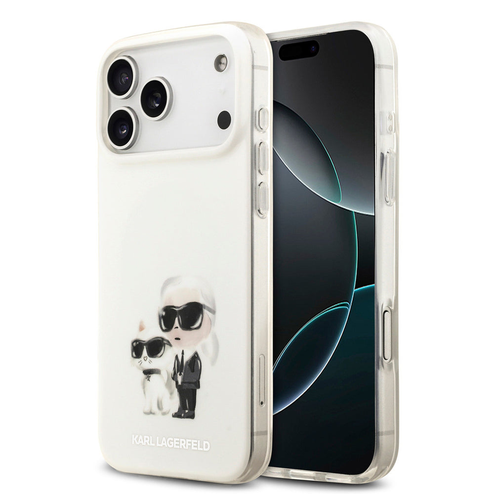 Karl Lagerfeld iPhone 17 Pro Max Backcover hoesje - MagSafe IML - Aquarelle Karl & Choupette - Wit-Hoesjes-Ilumina Benelux