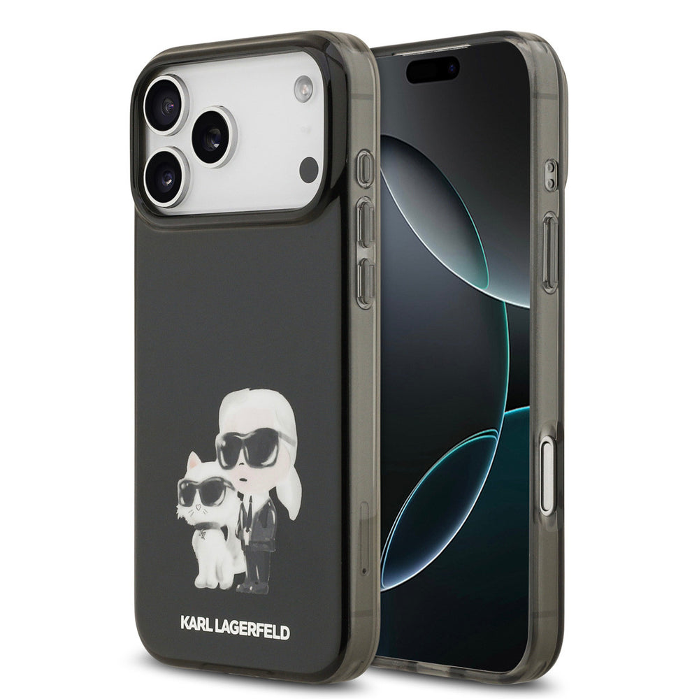 Karl Lagerfeld iPhone 17 Pro Max Backcover hoesje - MagSafe IML - Aquarelle Karl & Choupette - Zwart-Hoesjes-Ilumina Benelux