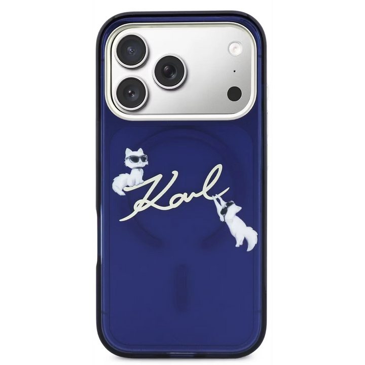 Karl Lagerfeld iPhone 17 Pro Max Backcover hoesje - MagSafe IML Case With K&C Script Logo - Gold Edge - Navy-Hoesjes-Ilumina Benelux