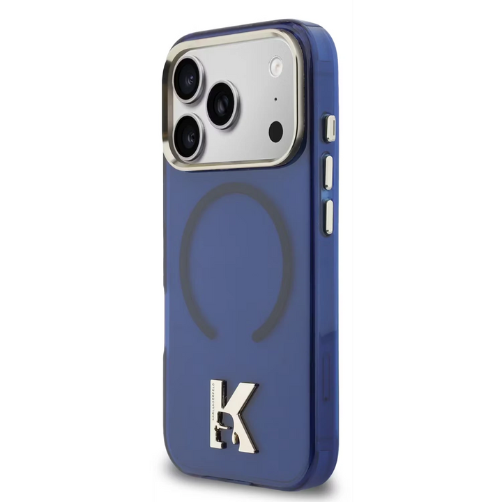Karl Lagerfeld iPhone 17 Pro Max Backcover hoesje - MagSafe IML Case With Karl Head Logo - Gold Edge - Navy-Hoesjes-Ilumina Benelux