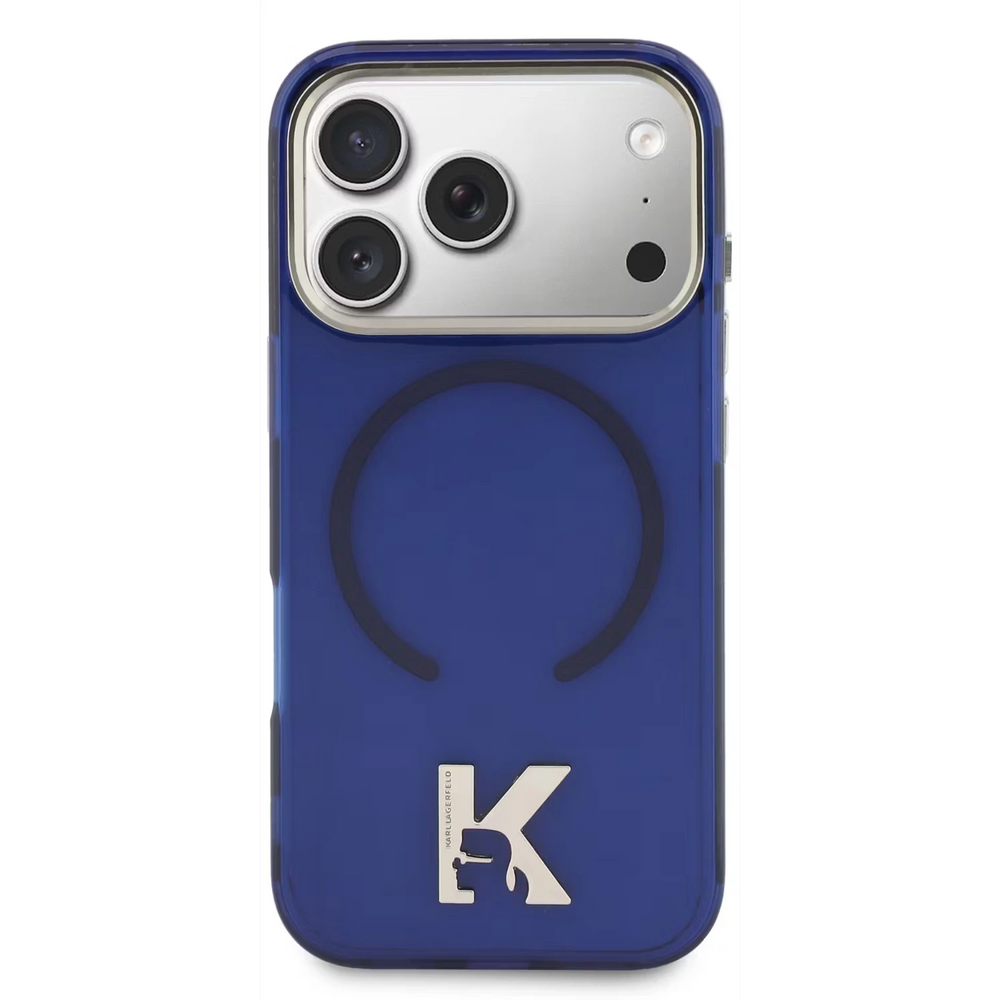 Karl Lagerfeld iPhone 17 Pro Max Backcover hoesje - MagSafe IML Case With Karl Head Logo - Gold Edge - Navy-Hoesjes-Ilumina Benelux