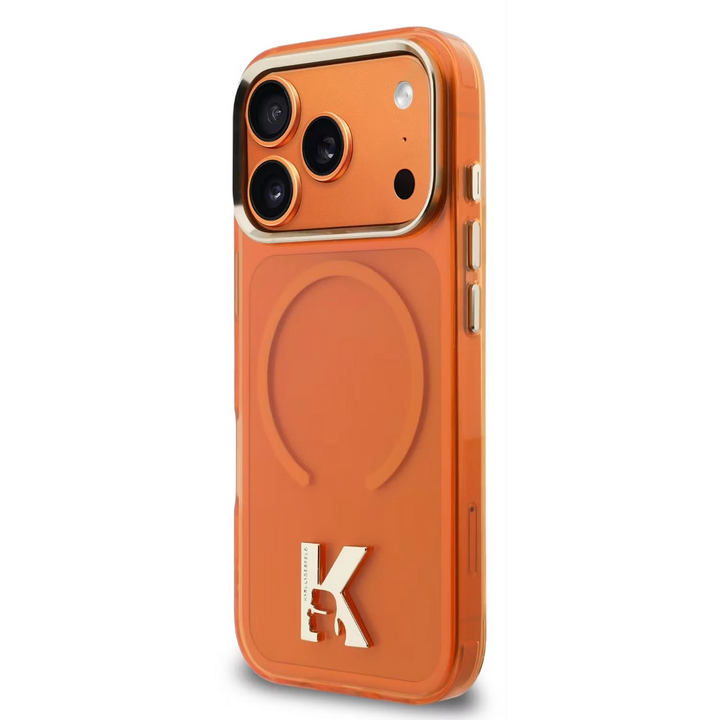 Karl Lagerfeld iPhone 17 Pro Max Backcover hoesje - MagSafe IML Case With Karl Head Logo - Gold Edge - Oranje-Hoesjes-Ilumina Benelux