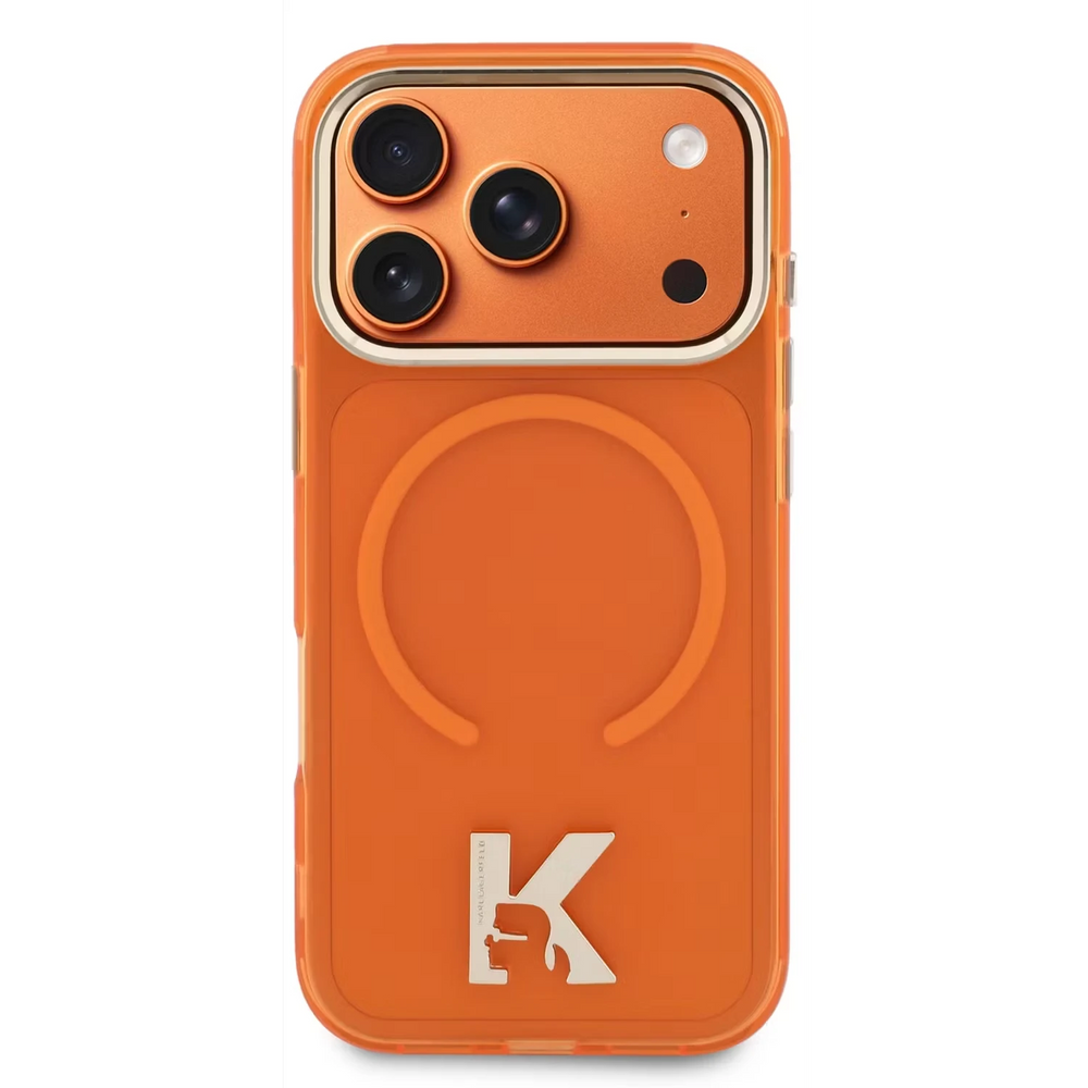 Karl Lagerfeld iPhone 17 Pro Max Backcover hoesje - MagSafe IML Case With Karl Head Logo - Gold Edge - Oranje-Hoesjes-Ilumina Benelux