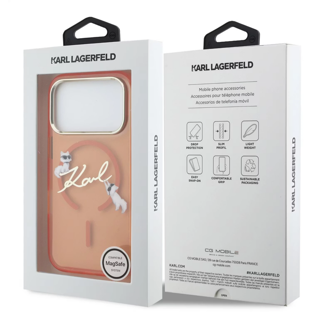 Karl Lagerfeld iPhone 17 Pro Max Backcover hoesje - MagSafe IML - Choupette Scripted Logo - Oranje-Hoesjes-Ilumina Benelux