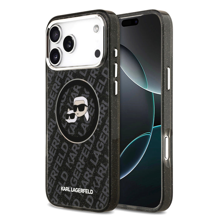 Karl Lagerfeld iPhone 17 Pro Max Backcover hoesje - MagSafe - IML Glitter K&C Heads Logo - Zwart-Hoesjes-Ilumina Benelux