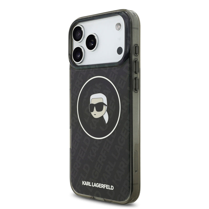 Karl Lagerfeld iPhone 17 Pro Max Backcover hoesje - MagSafe IML - Glitter & KL Repeated Case With Karl Head - Zwart-Hoesjes-Ilumina Benelux