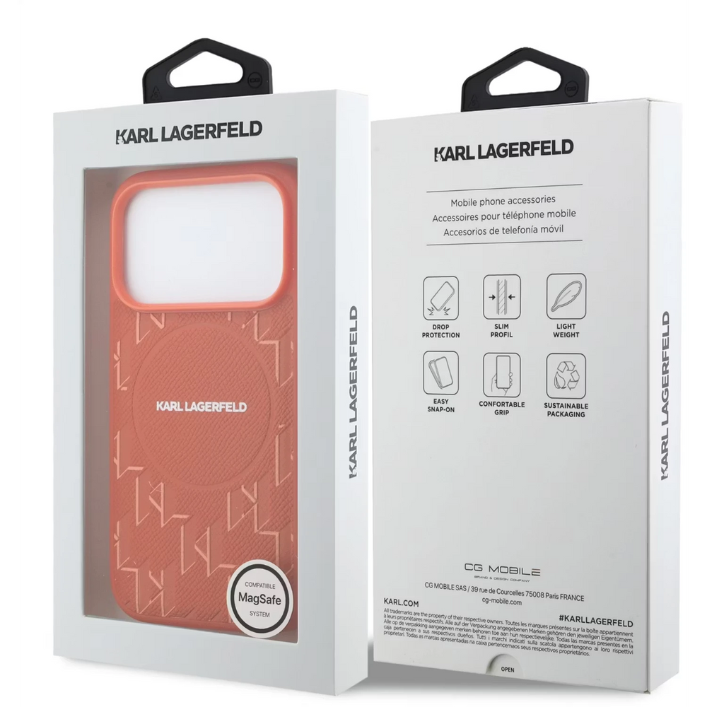 Karl Lagerfeld iPhone 17 Pro Max Backcover hoesje - MagSafe - KL Monogram - Oranje-Hoesjes-Ilumina Benelux