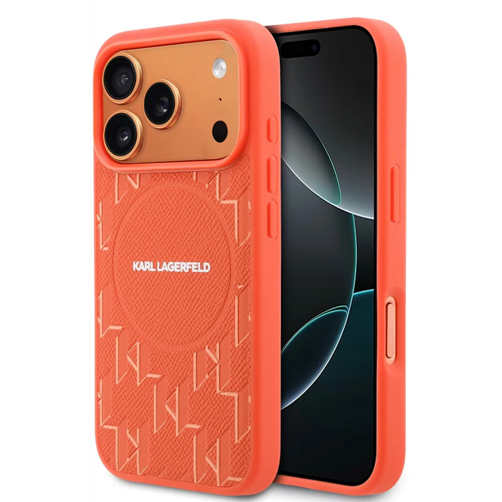 Karl Lagerfeld iPhone 17 Pro Max Backcover hoesje - MagSafe - KL Monogram - Oranje-Hoesjes-Ilumina Benelux