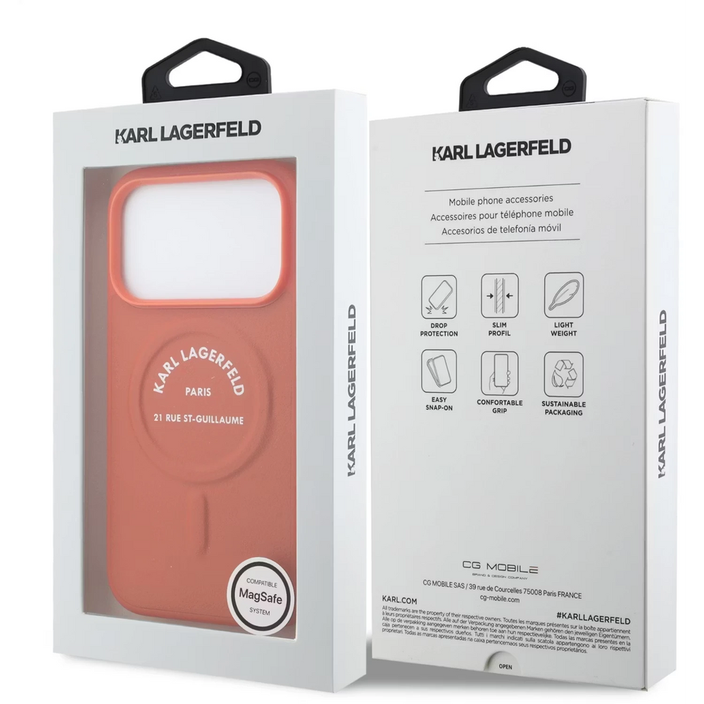 Karl Lagerfeld iPhone 17 Pro Max Backcover hoesje - MagSafe - Karl RSG Logo - Oranje-Hoesjes-Ilumina Benelux