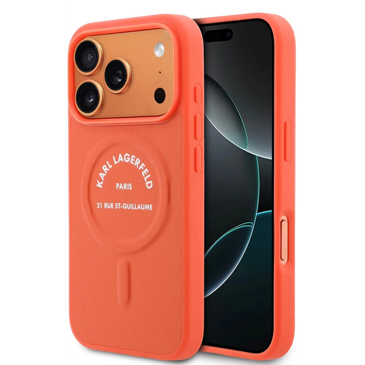Karl Lagerfeld iPhone 17 Pro Max Backcover hoesje - MagSafe - Karl RSG Logo - Oranje-Hoesjes-Ilumina Benelux