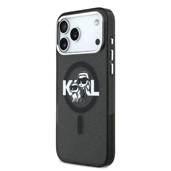 Karl Lagerfeld iPhone 17 Pro Max Backcover hoesje - Magsafe - Glitter K&C Sketch Logo - Zwart-Hoesjes-Ilumina Benelux