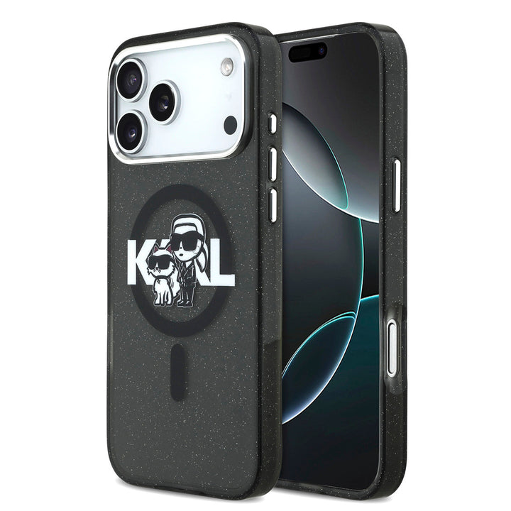 Karl Lagerfeld iPhone 17 Pro Max Backcover hoesje - Magsafe - Glitter K&C Sketch Logo - Zwart-Hoesjes-Ilumina Benelux