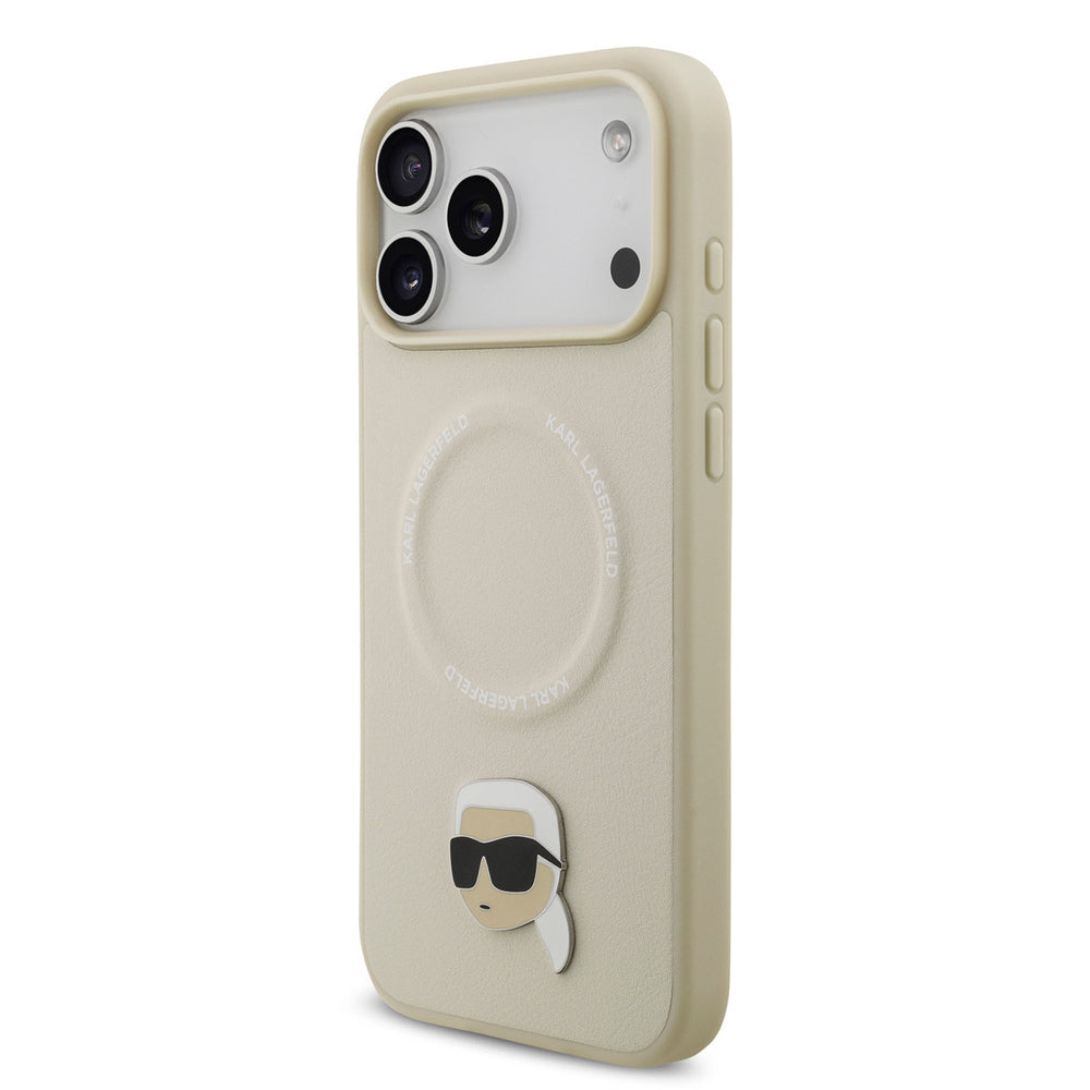 Karl Lagerfeld iPhone 17 Pro Max Backcover hoesje - Magsafe - Karl Head Pin - Beige-Hoesjes-Ilumina Benelux