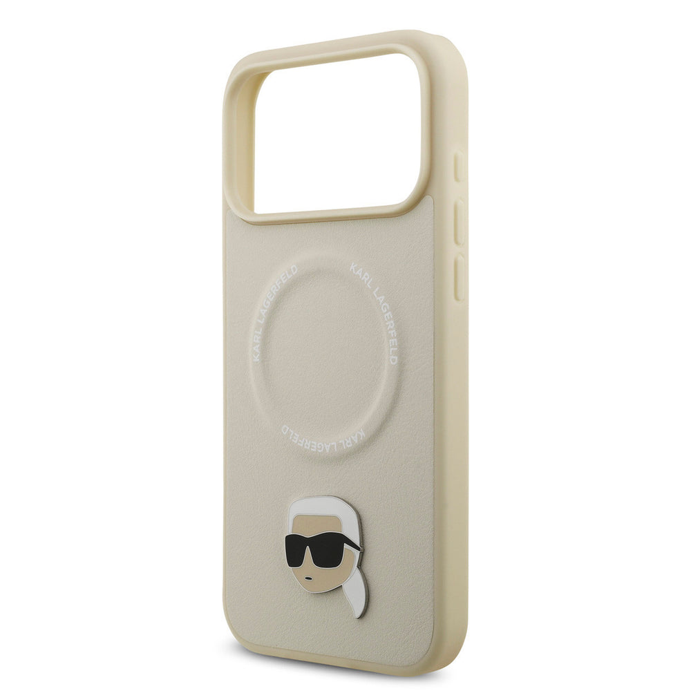 Karl Lagerfeld iPhone 17 Pro Max Backcover hoesje - Magsafe - Karl Head Pin - Beige-Hoesjes-Ilumina Benelux