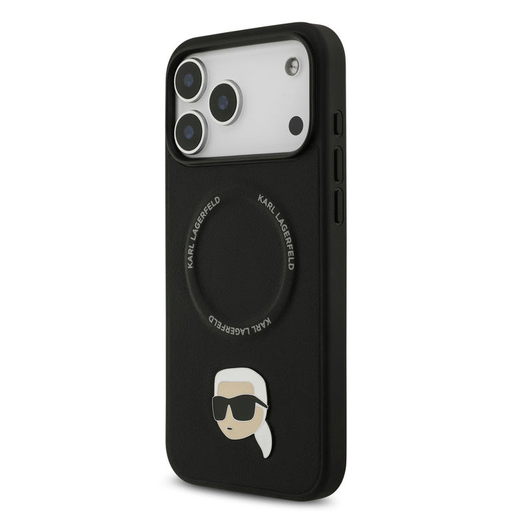Karl Lagerfeld iPhone 17 Pro Max Backcover hoesje - Magsafe - Karl Head Pin - Zwart-Hoesjes-Ilumina Benelux