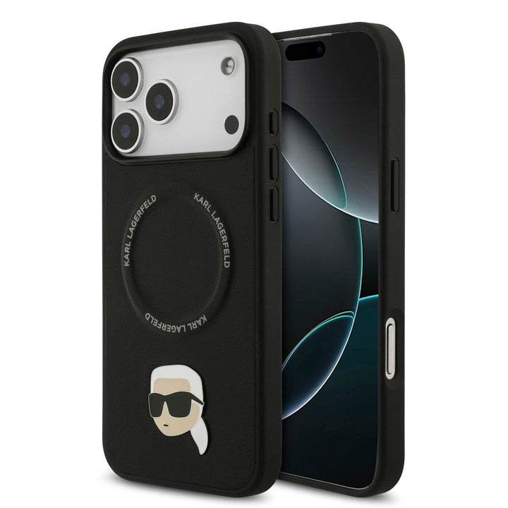 Karl Lagerfeld iPhone 17 Pro Max Backcover hoesje - Magsafe - Karl Head Pin - Zwart-Hoesjes-Ilumina Benelux