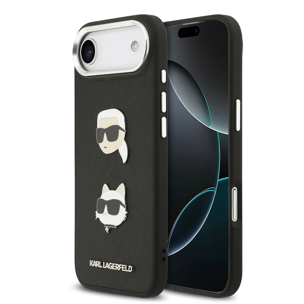 Karl Lagerfeld iPhone Air Backcover hoesje - FW Grained - K&C Heads Pins - Zwart-Hoesjes-Ilumina Benelux