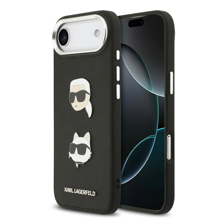 Karl Lagerfeld iPhone Air Backcover hoesje - FW Grained - K&C Heads Pins - Zwart-Hoesjes-Ilumina Benelux