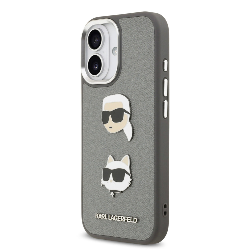 Karl lagerfeld iPhone 17 Backcover hoesje - Grained - K&C Heads Pins - Grijs-Hoesjes-Ilumina Benelux