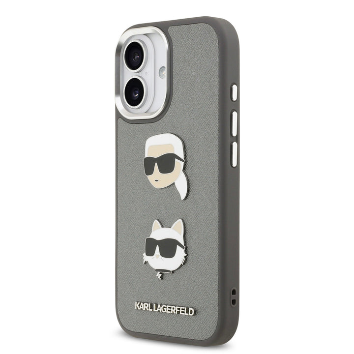 Karl lagerfeld iPhone 17 Backcover hoesje - Grained - K&C Heads Pins - Grijs-Hoesjes-Ilumina Benelux
