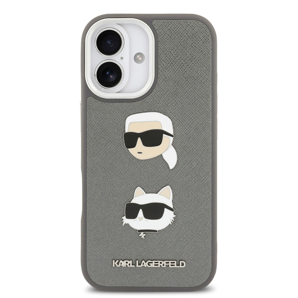 Karl lagerfeld iPhone 17 Backcover hoesje - Grained - K&C Heads Pins - Grijs-Hoesjes-Ilumina Benelux