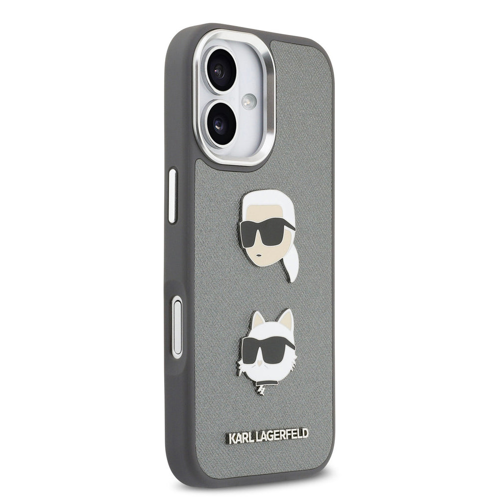 Karl lagerfeld iPhone 17 Backcover hoesje - Grained - K&C Heads Pins - Grijs-Hoesjes-Ilumina Benelux