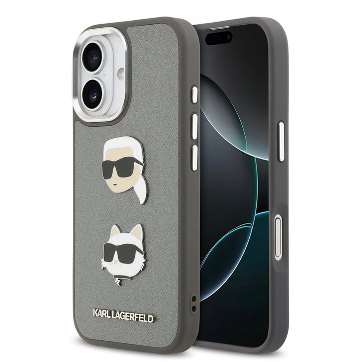 Karl lagerfeld iPhone 17 Backcover hoesje - Grained - K&C Heads Pins - Grijs-Hoesjes-Ilumina Benelux