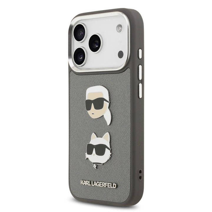 Karl lagerfeld iPhone 17 Pro Backcover hoesje - Grained - K&C Heads Pins - Grijs-Hoesjes-Ilumina Benelux