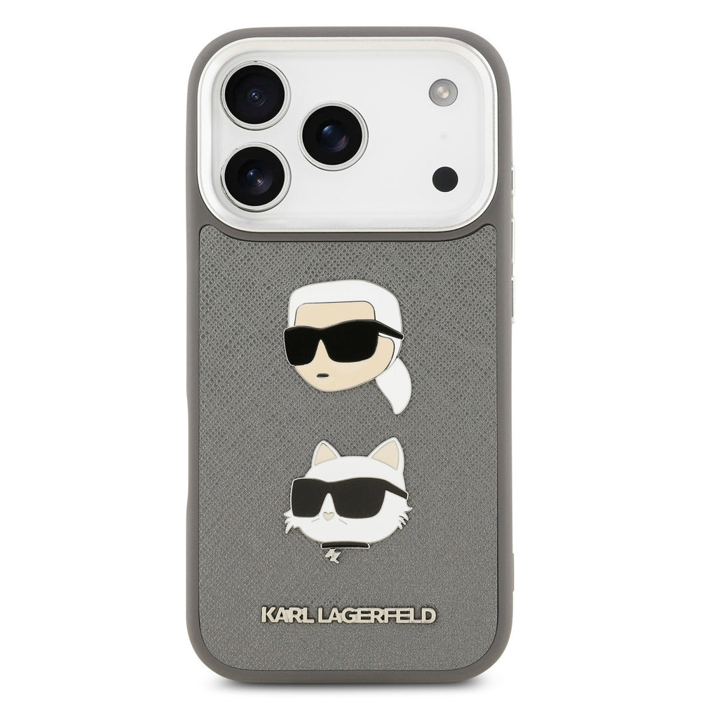 Karl lagerfeld iPhone 17 Pro Backcover hoesje - Grained - K&C Heads Pins - Grijs-Hoesjes-Ilumina Benelux